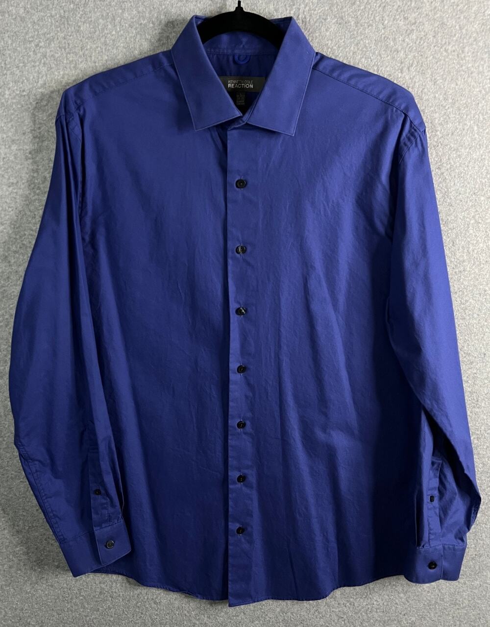 Kenneth Cole Reaction Slim Fit Dress Shirt Blue 16 34/35 Cotton Stretch Mens